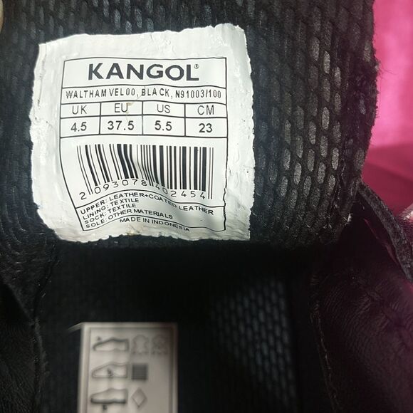 KANGOL Big Kid SZ 5.5 Slip On Hook And Loop Leather Casual Shoes Black NWT. - Picture 2 of 8
